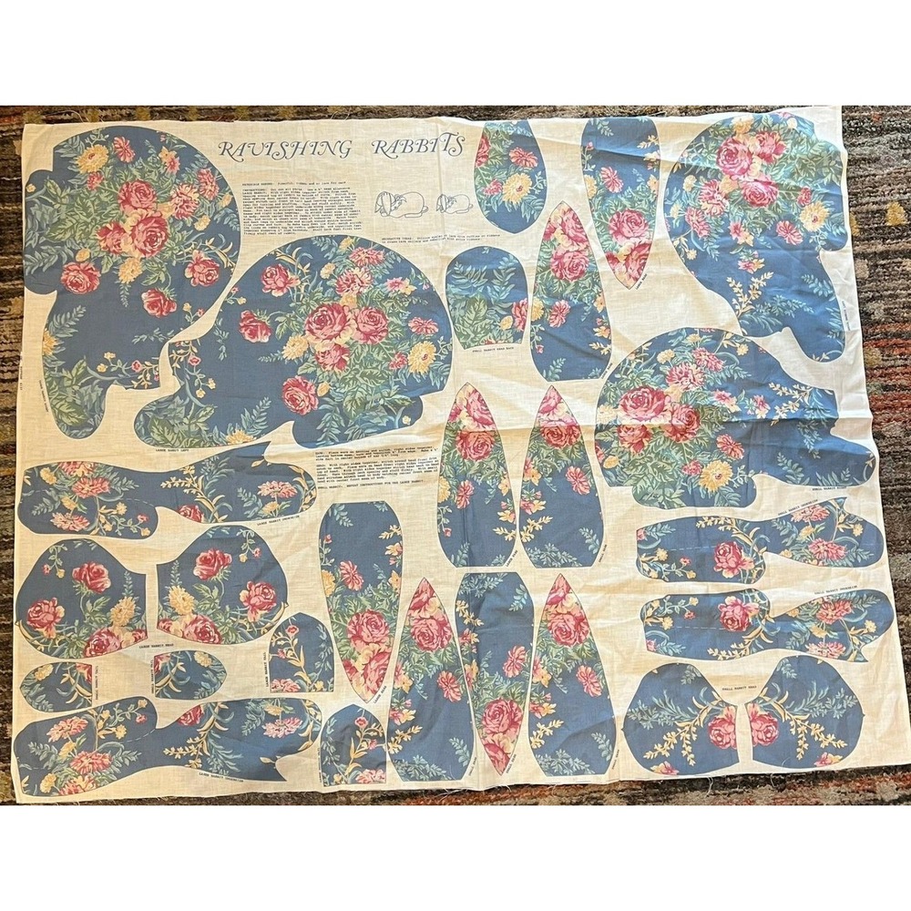 Vintage Ravishing Rabbits Fabric Panel Cut and Sew Floral‎ Bunny Spring Ind